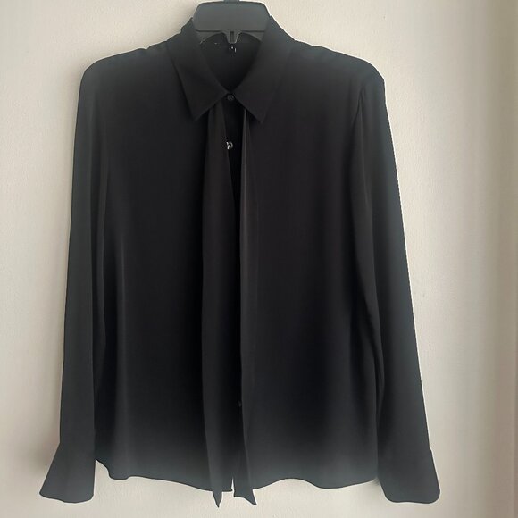 Theory black 100% silk blouse with attached tie. Size S - Picture 1 of 9